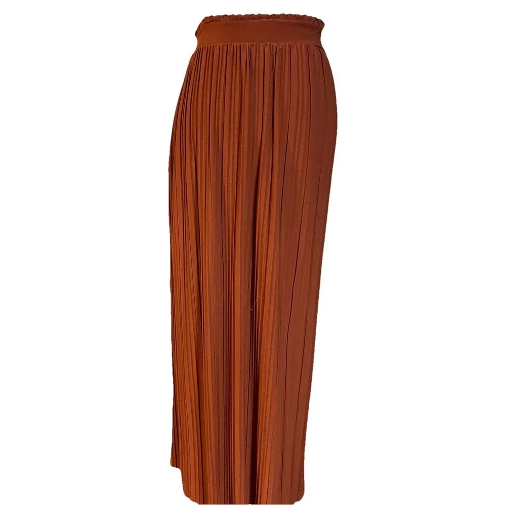 Y2K SoHo Pleated Maxi Skirt Sz S Rustic Brown Elastic Waist Career Party - Picture 2 of 13